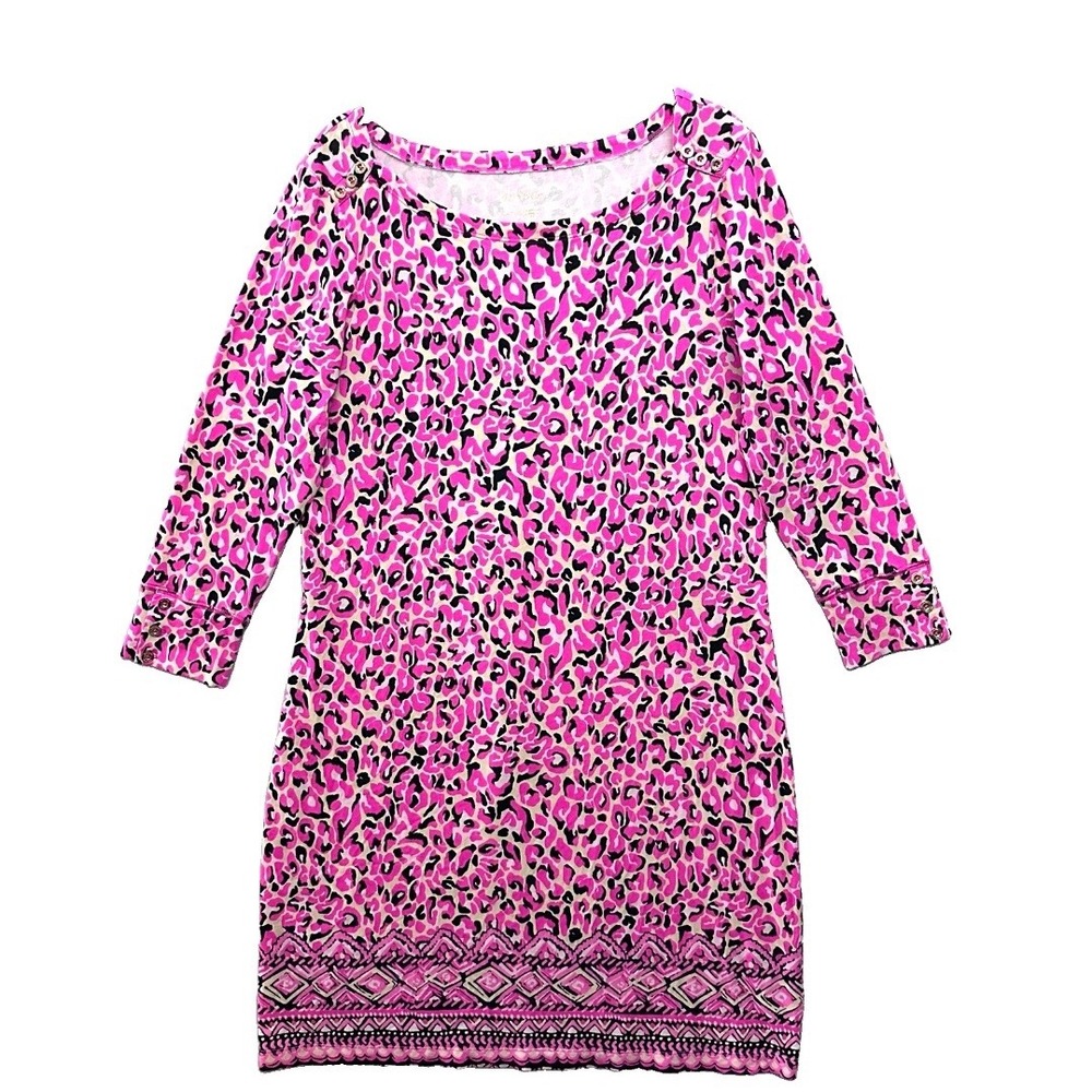 Lilly Pulitzer L Sophie Dress My Favorite Spot Gold Buttons Leopard Print